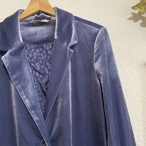 Soft Surroundings Blue Velvet Blazer Jacket Leopard Lining Womens Large career